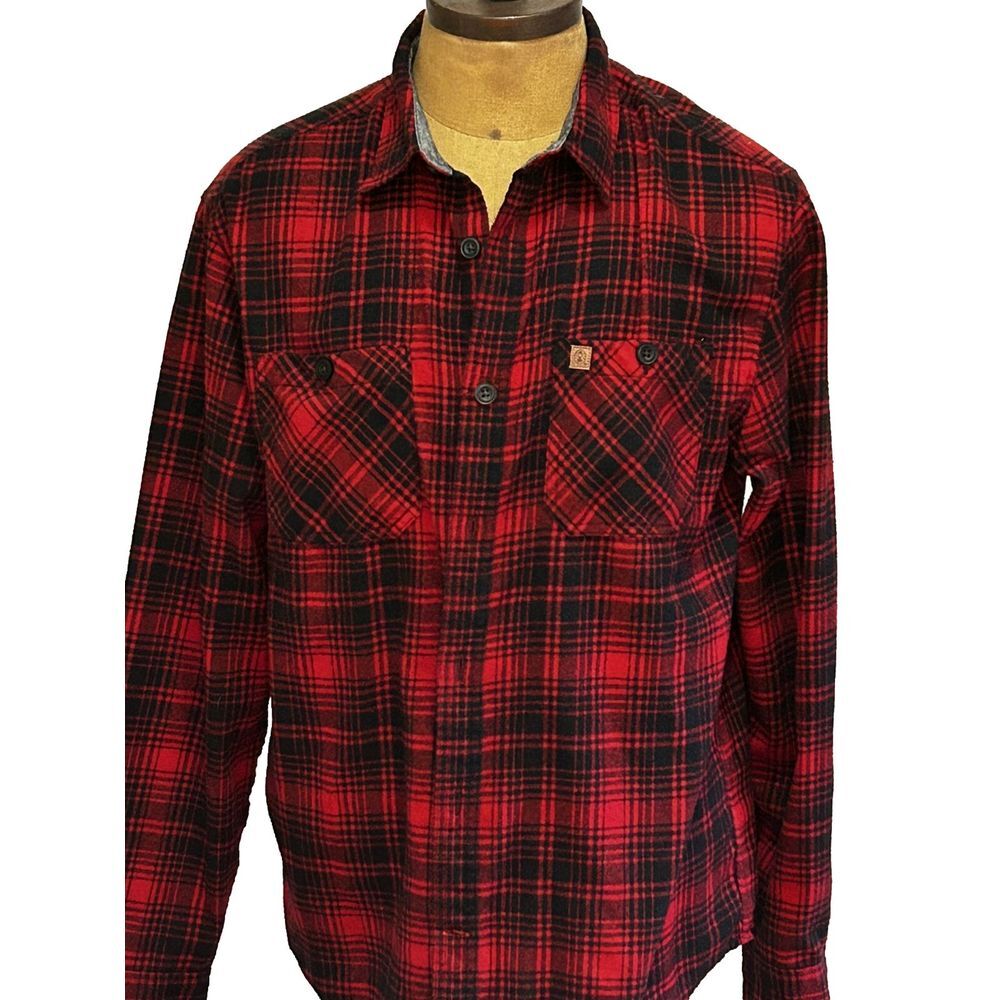 Vintage Coleman Men's Blackwatch‎ Windowpane Flannel Long Sleeve Large red/black